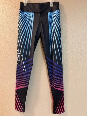 Kids Black Performance Leggings with Blue, Purple & Pink Dot Design